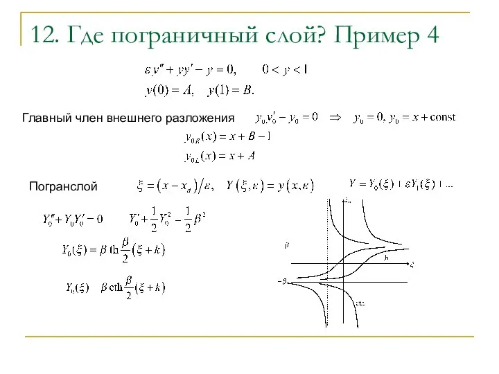 12. Где пограничный слой? Пример 4 Главный член внешнего разложения Погранслой