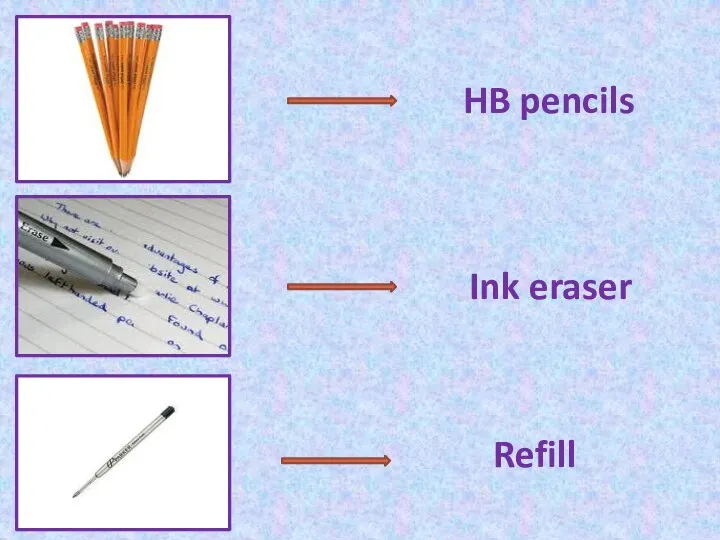 HB pencils Ink eraser Refill