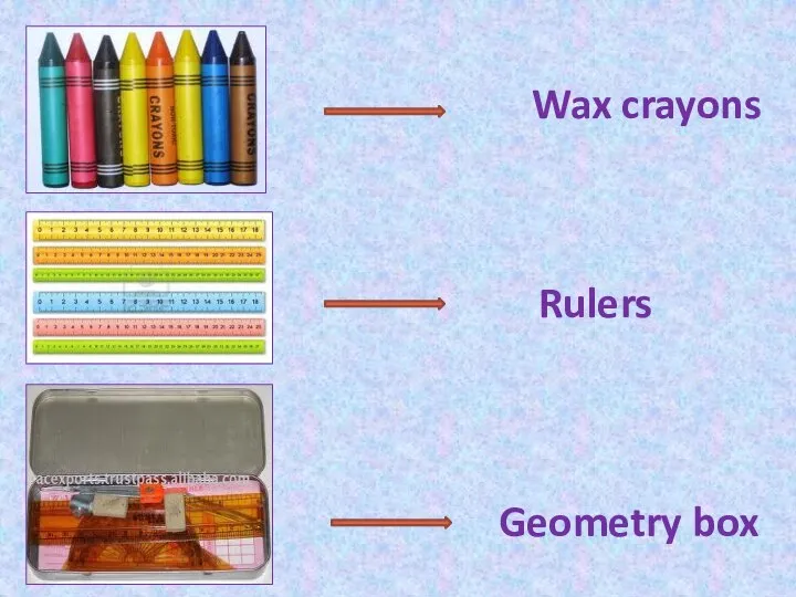 Wax crayons Rulers Geometry box