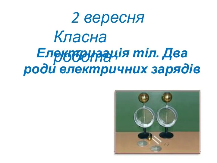 Електризація тіл. Два роди електричних зарядів 2 вересня Класна робота