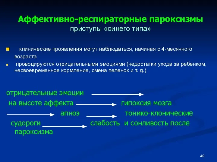 Аффективно-респираторные пароксизмы приступы «синего типа» клинические проявления могут наблюдаться, начиная с