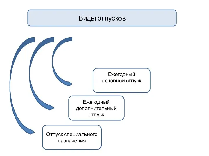 Ежегодный основной отпуск основной Виды отпусков Ежегодный дополнительный отпуск Отпуск специального назначения