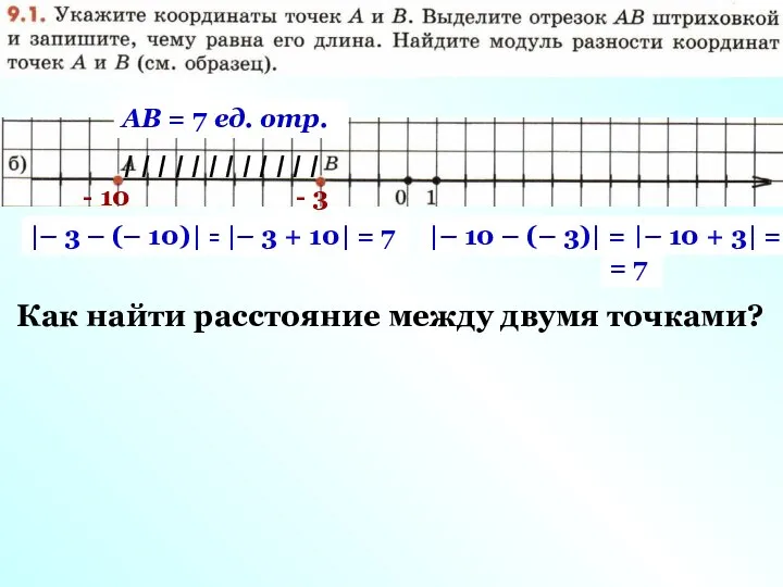 |– 3 – (– 10)| = - 10 - 3 I