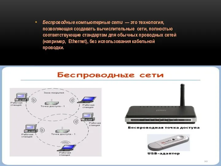 Беспроводные компьютерные сети — это технология, позволяющая создавать вычислительные сети, полностью