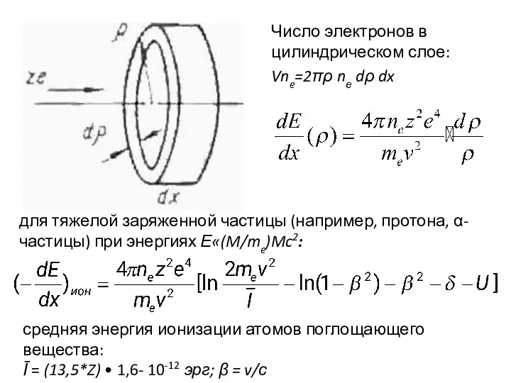 Число электронов в цилиндрическом слое: Vne=2πρ nе dρ dx для тяжелой