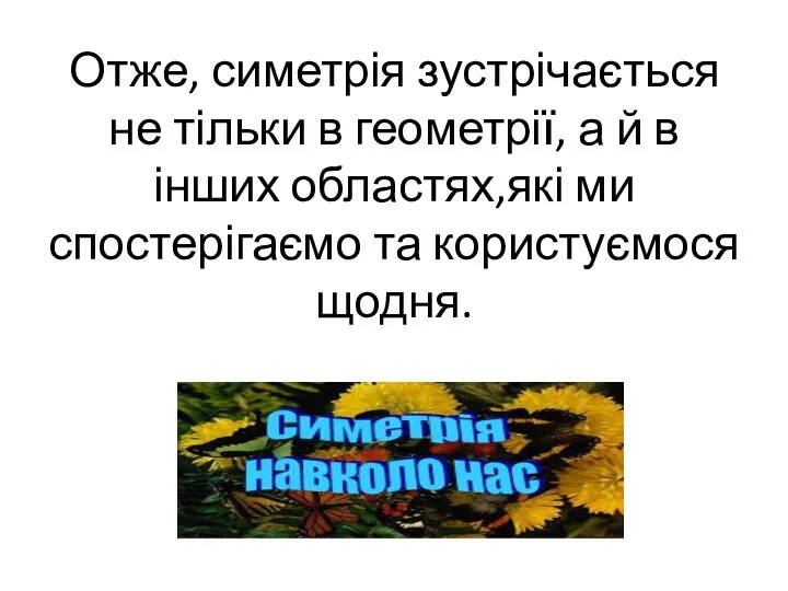 Отже, симетрія зустрічається не тільки в геометрії, а й в інших