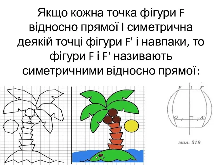 Якщо кожна точка фігури F відносно прямої l симетрична деякій точці