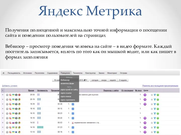 Яндекс Метрика Получения полноценной и максимально точной информации о посещении сайта