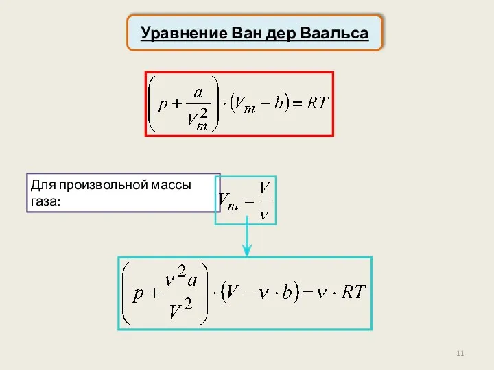 Уравнение Ван дер Ваальса Для произвольной массы газа: