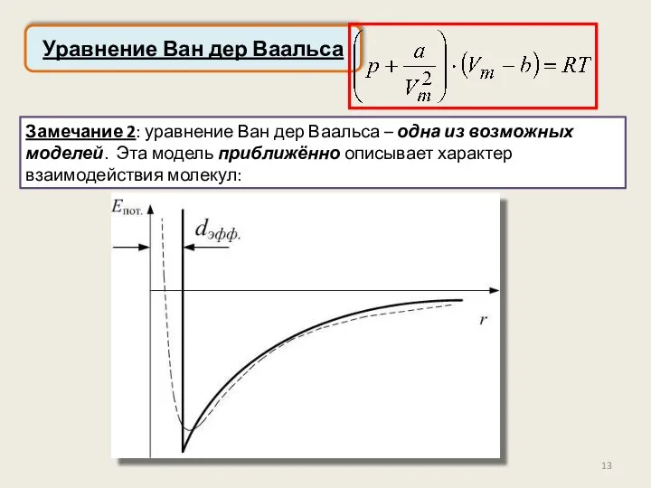 Уравнение Ван дер Ваальса Замечание 2: уравнение Ван дер Ваальса –