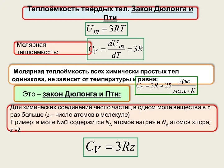 Молярная теплоёмкость: Теплоёмкость твёрдых тел. Закон Дюлонга и Пти Молярная теплоёмкость