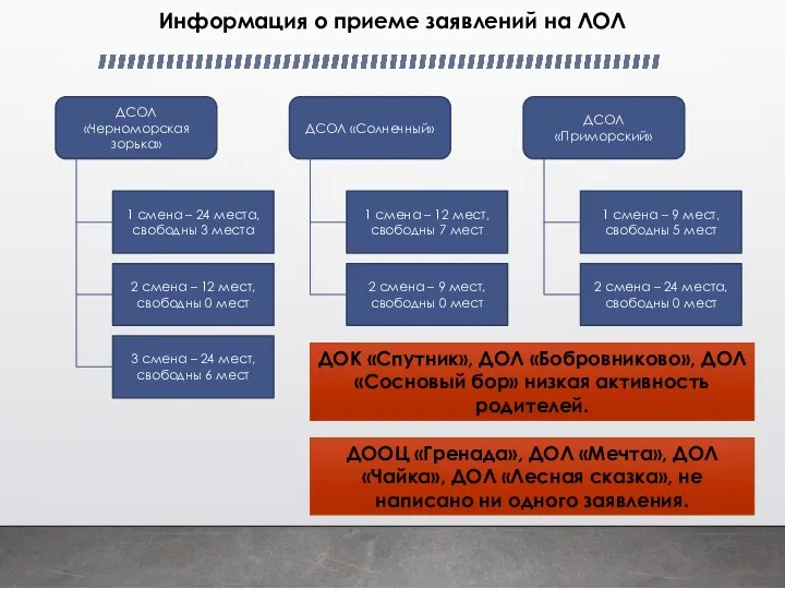 Информация о приеме заявлений на ЛОЛ ДСОЛ «Черноморская зорька» 1 смена