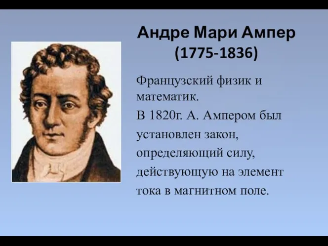 Андре Мари Ампер (1775-1836) Французский физик и математик. В 1820г. А.