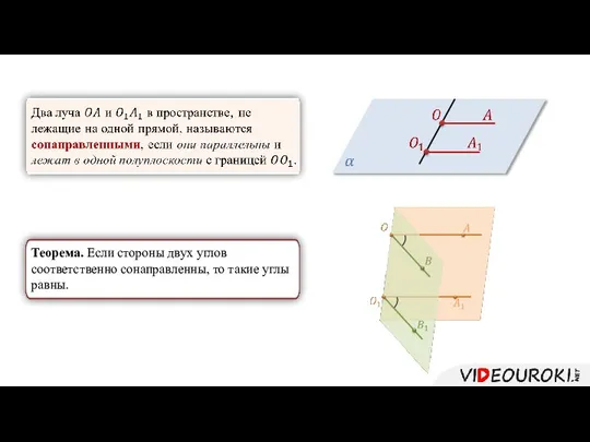 Теорема. Если стороны двух углов соответственно сонаправленны, то такие углы равны.