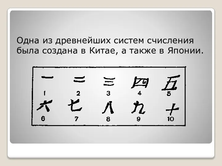 Одна из древнейших систем счисления была создана в Китае, а также в Японии.