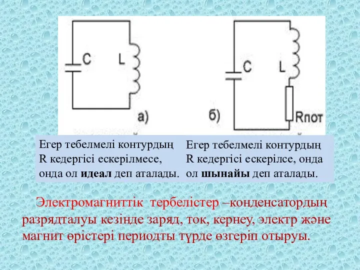 Егер тебелмелі контурдың R кедергісі ескерілмесе, онда ол идеал деп аталады.