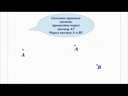 Сколько прямых можно провести через точку А? Через точки А и В? А В А