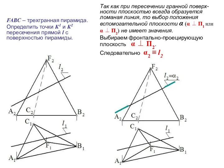 FABC – трехгранная пирамида. Определить точки К1 и К2 пересечения прямой