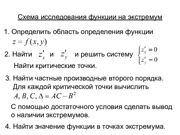 Схема исследования функции на экстремум 1. Определить область определения функции 2.