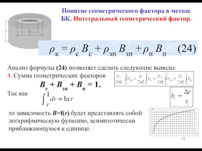 Понятие геометрического фактора в методе БК. Интегральный геометрический фактор. ρк =