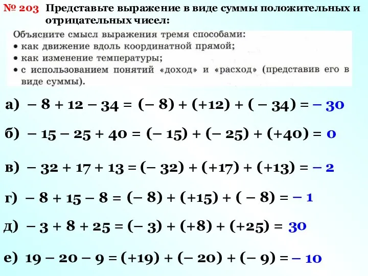 № 203 Представьте выражение в виде суммы положительных и отрицательных чисел: