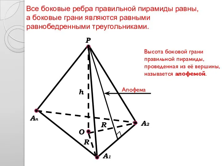 Все боковые ребра правильной пирамиды равны, а боковые грани являются равными