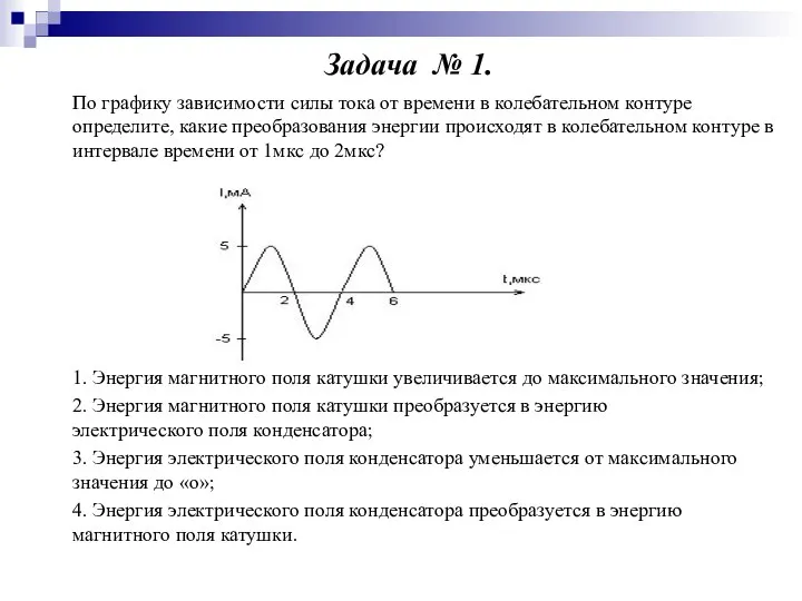 По графику зависимости силы тока от времени в колебательном контуре определите,