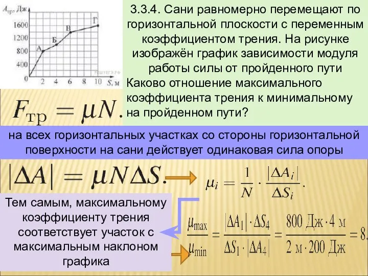 3.3.4. Сани равномерно перемещают по горизонтальной плоскости с переменным коэффициентом трения.