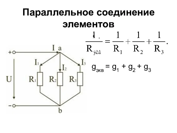 Параллельное соединение элементов . gэкв = g1 + g2 + g3