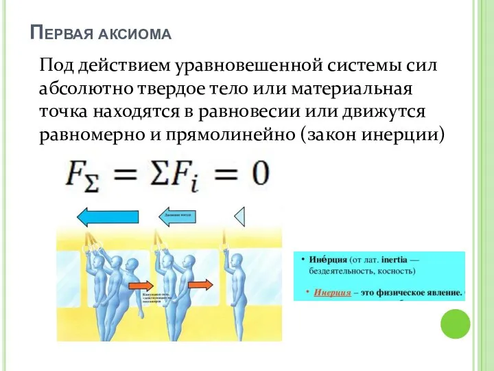 Первая аксиома Под действием уравновешенной системы сил абсолютно твердое тело или