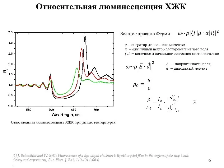 Относительная люминесценция ХЖК Золотое правило Ферми [2] [2] J. Schmidtke and