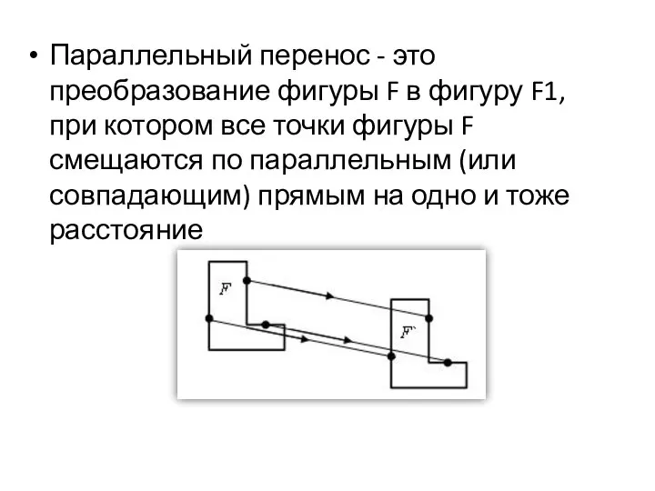 Параллельный перенос - это преобразование фигуры F в фигуру F1, при