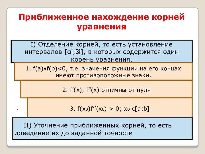 Приближенное нахождение корней уравнения . I) Отделение корней, то есть установление