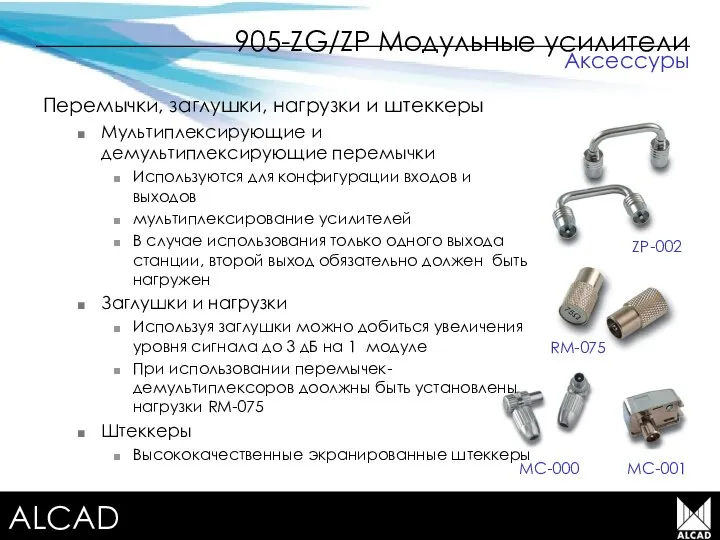 Terrestrial TV equipment 905-ZG/ZP Модульные усилители Перемычки, заглушки, нагрузки и штеккеры