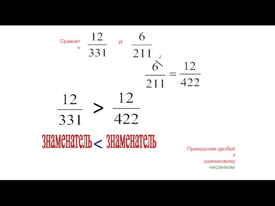 Приведение дробей к одинаковому числителю > знаменатель знаменатель Сравнить И 2