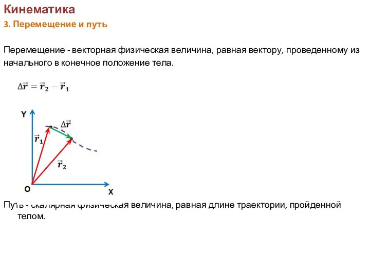 Кинематика 3. Перемещение и путь Перемещение - векторная физическая величина, равная