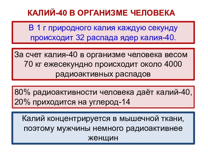 В 1 г природного калия каждую секунду происходит 32 распада ядер