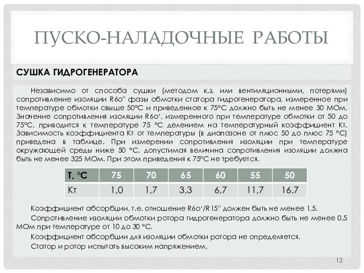 ПУСКО-НАЛАДОЧНЫЕ РАБОТЫ Независимо от способа сушки (методом к.з. или вентиляционными, потерями)