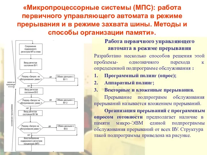 «Микропроцессорные системы (МПС): работа первичного управляющего автомата в режиме прерывания и