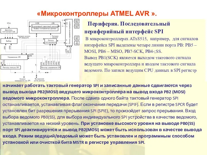 «Микроконтроллеры ATMEL AVR ». Периферия. Последовательный периферийный интерфейс SPI В микроконтроллерах