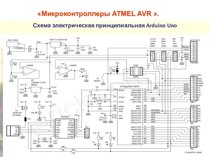 «Микроконтроллеры ATMEL AVR ». Схема электрическая принципиальная Arduino Uno