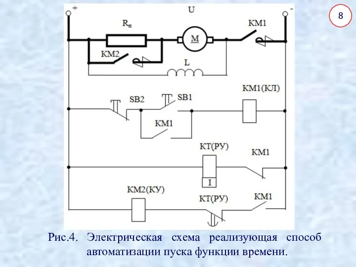 Рис.4. Электрическая схема реализующая способ автоматизации пуска функции времени. 8