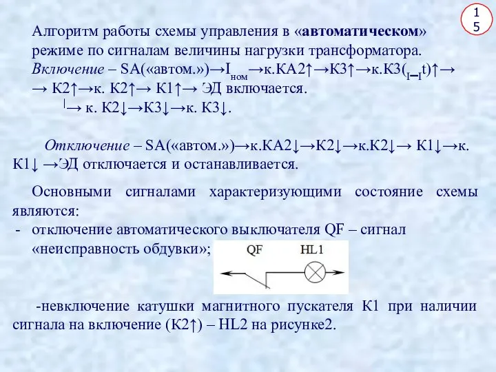 Алгоритм работы схемы управления в «автоматическом» режиме по сигналам величины нагрузки