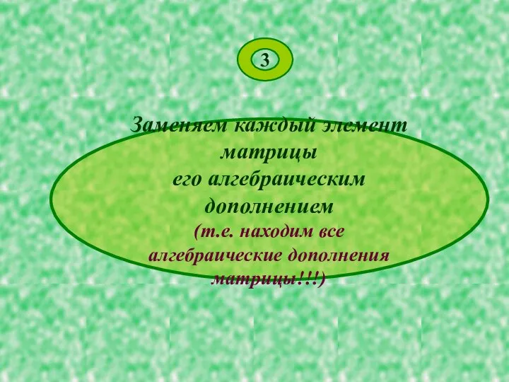 3 Заменяем каждый элемент матрицы его алгебраическим дополнением (т.е. находим все алгебраические дополнения матрицы!!!)