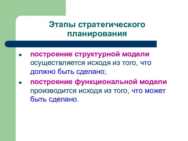 Этапы стратегического планирования построение структурной модели осуществляется исходя из того, что