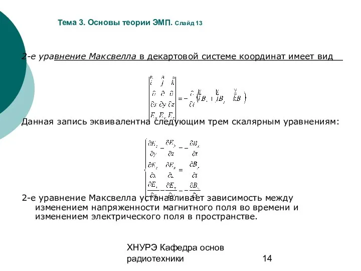 ХНУРЭ Кафедра основ радиотехники Тема 3. Основы теории ЭМП. Слайд 13