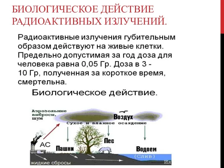 БИОЛОГИЧЕСКОЕ ДЕЙСТВИЕ РАДИОАКТИВНЫХ ИЗЛУЧЕНИЙ.