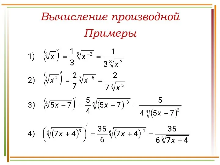 Вычисление производной Примеры