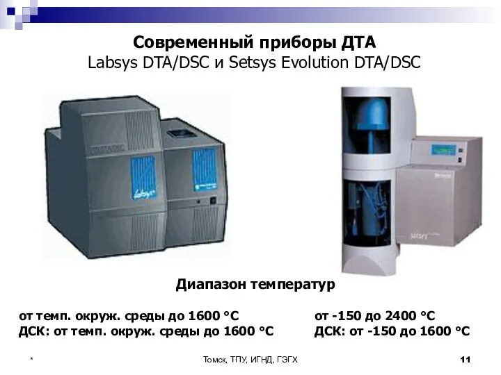 Томск, ТПУ, ИГНД, ГЭГХ * Современный приборы ДТА Labsys DTA/DSC и