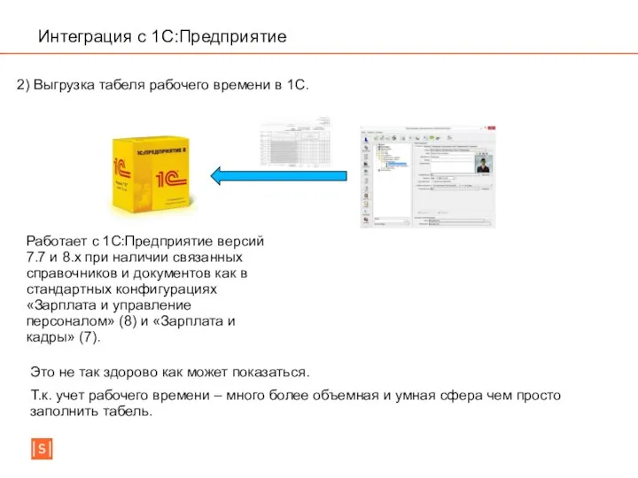 Интеграция с 1C:Предприятие 2) Выгрузка табеля рабочего времени в 1С. Работает